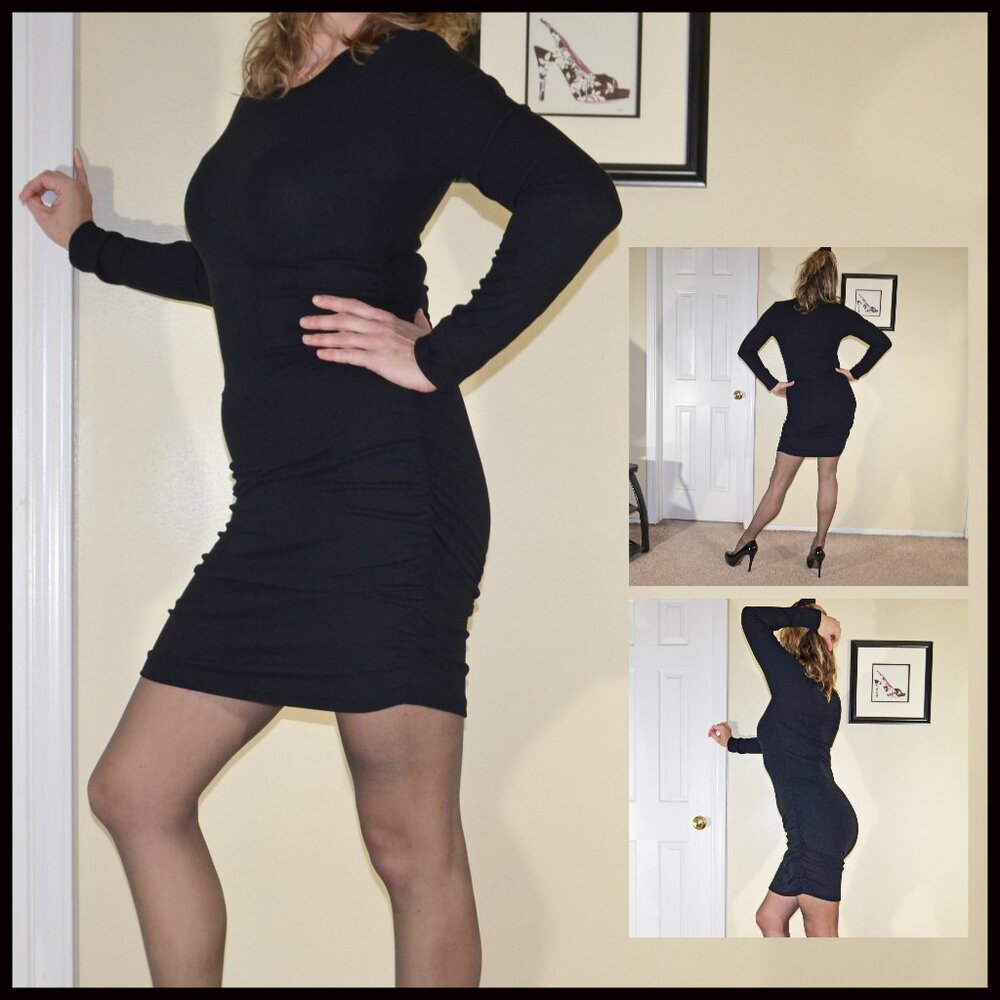 SASSY PRE-LOVED BLACK MEDIUM RUCHED BODYCON DRESS